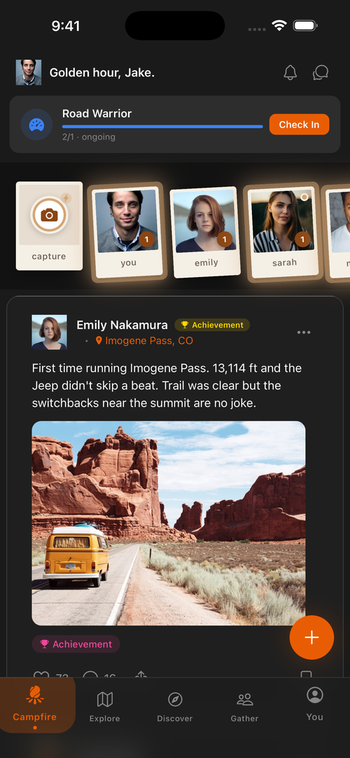 Campfire — social feed for overlanders